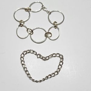 2 Sterling Silver Bracelets Round Oval Links & Double Link Style Bracelet